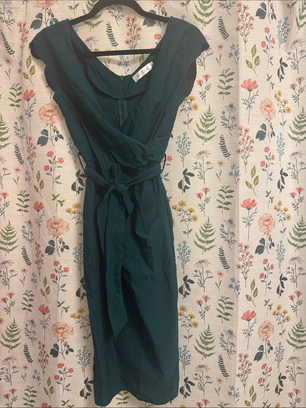 Classic Cap-Sleeve Wrap Midi Dress in Deep Teal